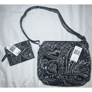 Vera Bradley Saddle Crossbody Bag w/ Matching RFID Euro Wallet Stellar Paisley